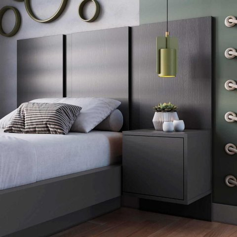 Cabeceira para Cama Solteiro 122cm e Mesa Cabeceira Suspensa Cor:grafite