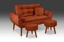Ver imagem 2 de Kit Namoradeira+ 2 Puff Redondo+ 2 Almofadas Suede Terracota -rv Decora