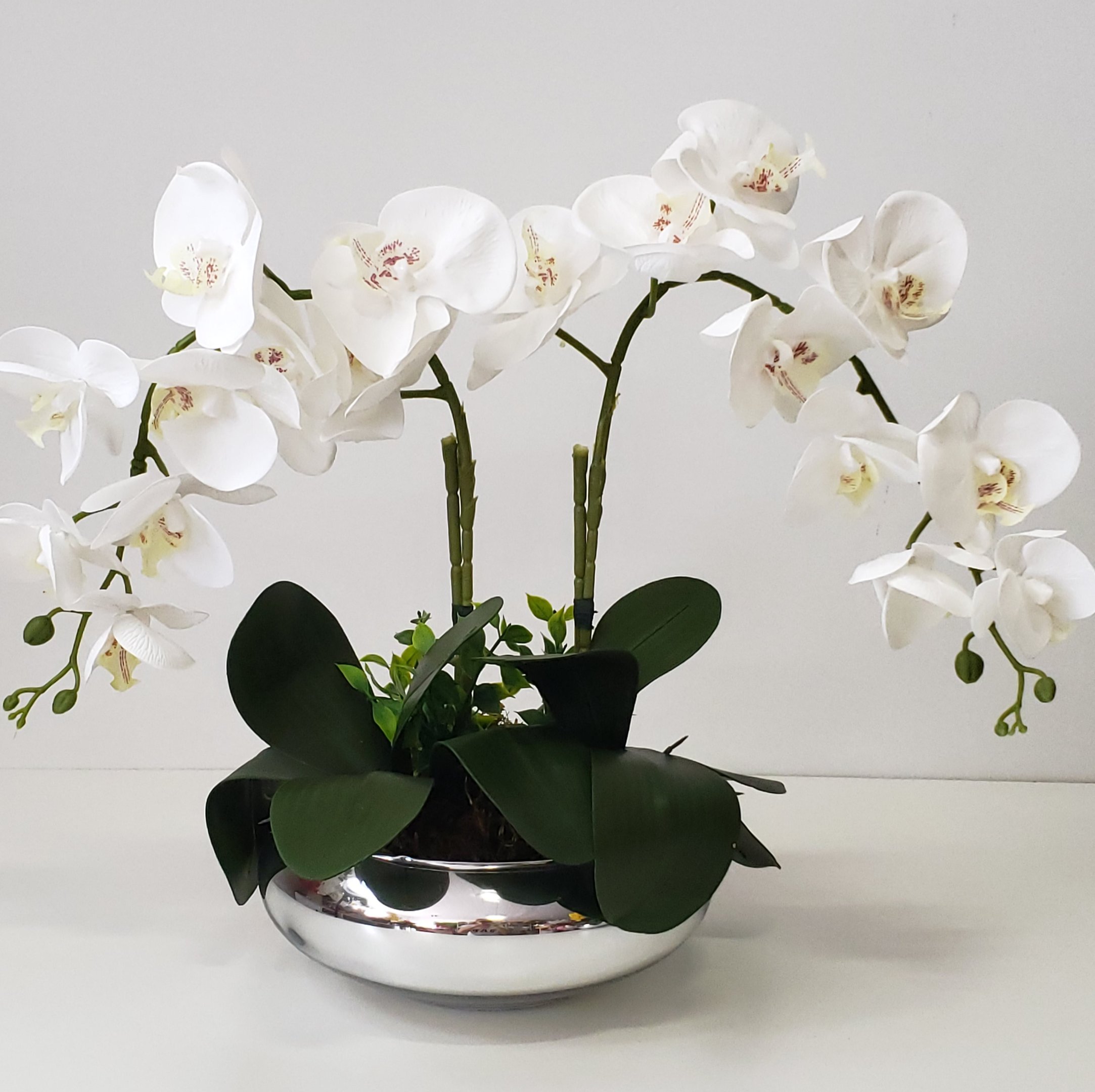 Arranjo Flor Orquídeas Artificiais Branca No Vaso Montado
