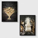 Ver imagem 2 de Kit 2 Quadros Cozinha Massas E Trigo 24x18cm - com vidro:Madeira branca
