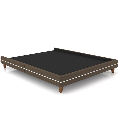 Cama Queen Base Box Pés Madeira 160cm Suném P05 Veludo Marrom Bouclê Cru - Lyam Decor