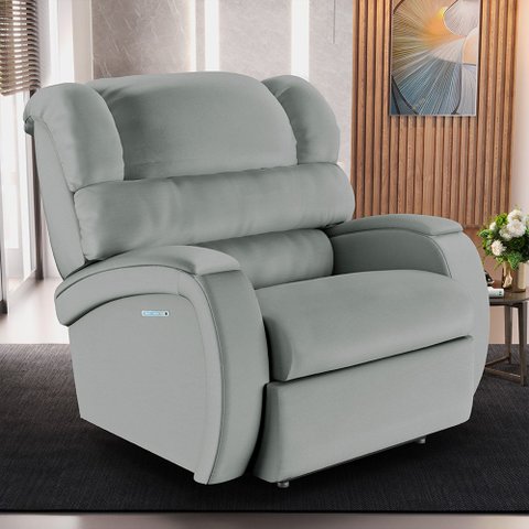 Poltrona do Papai Sala de Cinema Reclinável Kylie Elétrica Botão com Led Massagem USB PU Cinza G23 G
