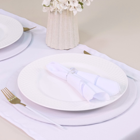Kit 7 Peças Mesa Posta Completa 2 Lugares Branco com Anel Cristalino – Elegância e Sofisticação