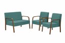 Ver imagem 1 de Conjunto Luna 2 Poltronas de 1 Lugar e 1 poltrona de 2 lugares Braço Madeira DSalla Suede Turquesa