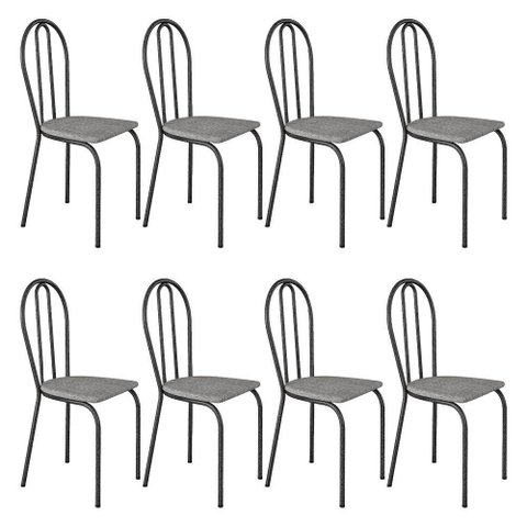 Kit 8 Cadeiras de Cozinha Texas Estampado Grafiato Pés de Ferro Cromo Preto - Pallazio