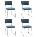 Ver imagem 1 de Kit 4 Cadeiras de Jantar Decorativa Base Aço Preto Luigi Linho Azul Jeans - Gran Belo