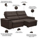 Ver imagem 2 de Sofá Retrátil Reclinável para Sala 3 Lugares 230cm Nour F04 Veludo Marrom Escuro - Lyam Decor