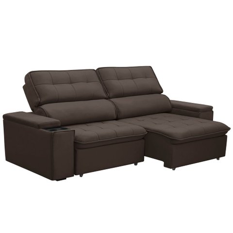 Sofá Retrátil Reclinável para Sala 3 Lugares 230cm Nour F04 Veludo Marrom Escuro - Lyam Decor