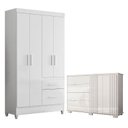Ver imagem 1 de Guarda Roupa Solteiro Madri Flex e Cômoda Texas Branco Brilho – Moval