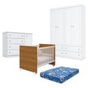 Ver imagem 1 de Quarto de Bebê Americano 4 Portas com Berço Nacional Mel Branco Savana – Reller - Henn e Colchão Ten