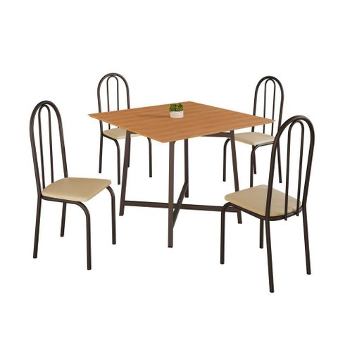 Conjunto Sala de Jantar 90x90 Ilhabela 4 Cad Preto C- Creme