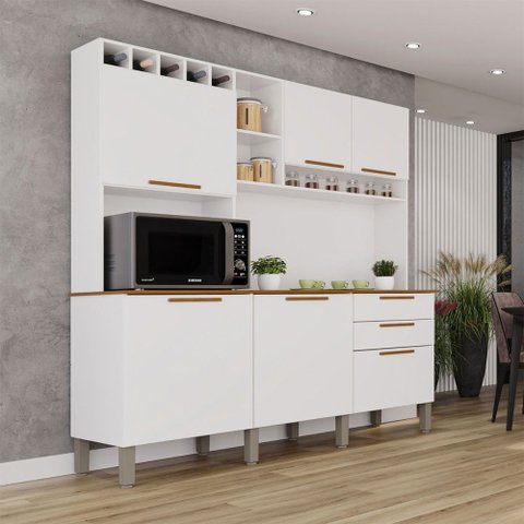 Armário de Cozinha Safira 6 Portas 2 Gavetas Branco/Cinamomo - Pnr Móveis