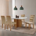 Ver imagem 2 de Sala de Jantar Mesa 90cm Olímpia em Mdf com Vidro Canto Copo 4 Cadeiras Carol Moderna Mobília