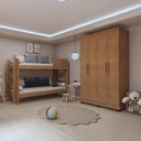 Ver imagem 1 de Quarto Infantil Completo com Guarda-roupa e Beliche Théo em Mdf Amadeirado