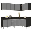 Ver imagem 1 de Armário de Cozinha Modulado de Canto 6 Peças Cp29 Balcão com Tampo Preto/cinza - Lumil Lumil Móveis