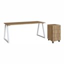 Ver imagem 1 de Mesa Escrivaninha com Gaveteiro Home Office Concept 4 Gavetas 160cm Industrial Nogal Sevilha e Branco Marrom