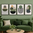 Ver imagem 1 de Kit 4 Quadros Canvas Modernos Verdes Boho-mold.preta:90x60cm