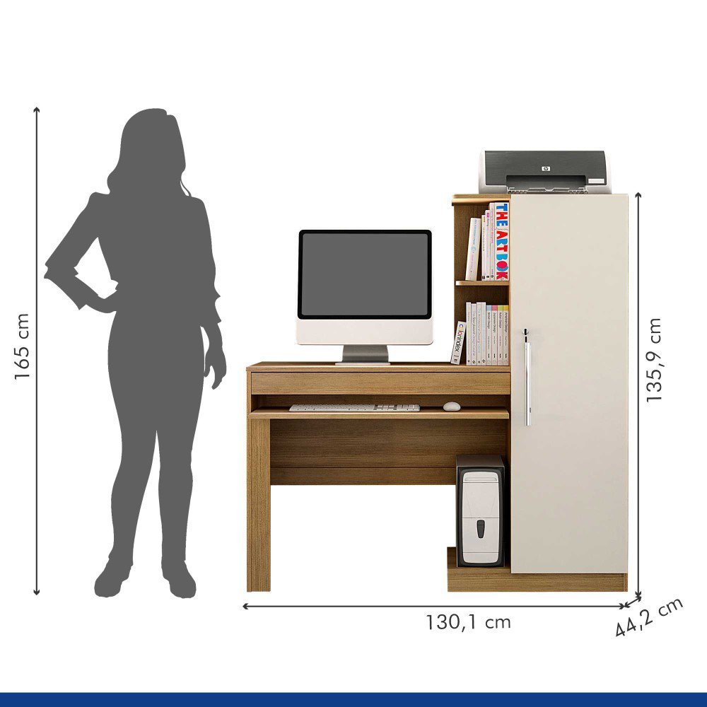 Mesa para Computador com Armário 1 Porta 1 Gaveta Office Valdemóveis Cinamomo/Off White - 2