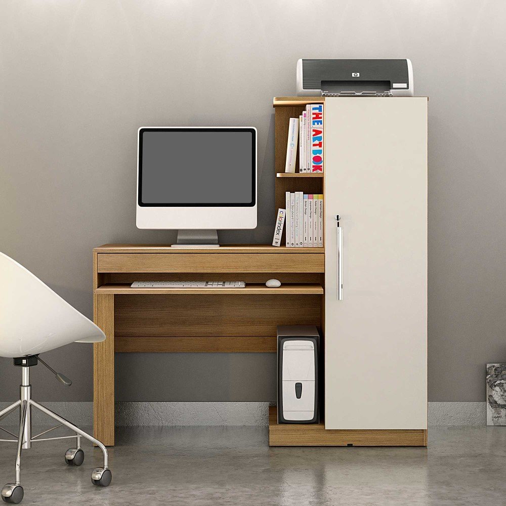 Mesa para Computador com Armário 1 Porta 1 Gaveta Office Valdemóveis Cinamomo/Off White