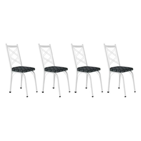Kit 4 Cadeiras de Cozinha Delaware Estampado Mosaico Silver Pés de Ferro Branco - Pallazio