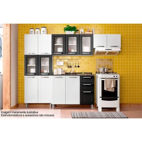 Cozinha Modulada Completa Múltipla 4 Peças (2 Armários + 1 Balcão + 1 Paneleiro) C4p75 Branco/