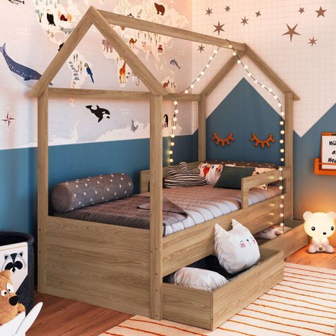 Cama Infantil Montessoriana sem Colchão com Gavetas Oak  - Completa Móveis