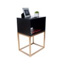 Ver imagem 1 de Mesa de Cabeceira Industrial 40cm Preto Gaveta e Nicho Pés Ferro Dourada para Quarto Cama