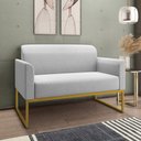 Ver imagem 2 de Conjunto Namoradeira e Poltrona Decorativa Isabella Base Industrial Linho Cinza/Dourado - Gran Belo