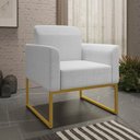 Ver imagem 3 de Conjunto Namoradeira e Poltrona Decorativa Isabella Base Industrial Linho Cinza/Dourado - Gran Belo