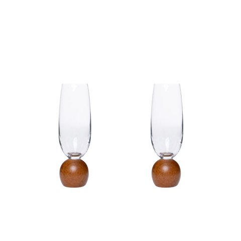 Jogo 2 Taças para Espumante de Cristal e Madeira Acácia 210ml 23106 Mart