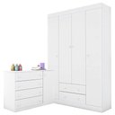 Ver imagem 2 de Quarto Bebê Cômoda e Guarda Roupa Infantil 4 Portas e 2 Gavetas Helena Branco Brilho - Phoenix