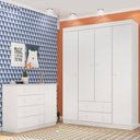 Ver imagem 1 de Quarto Bebê Cômoda e Guarda Roupa Infantil 4 Portas e 2 Gavetas Helena Branco Brilho - Phoenix
