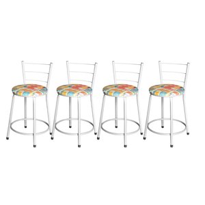 Jogo 4 Banquetas Baixa Para Cozinha Epoxi Branca Estofado Cerveja