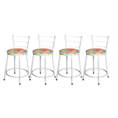 Jogo 4 Banquetas Baixa Para Cozinha Epoxi Branca Estofado Cerveja