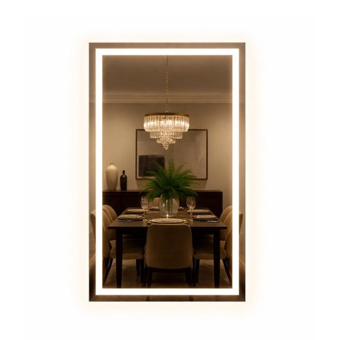 Espelho Retangular 50x70 cm Jateado LED 3 Cores Touch Moderno