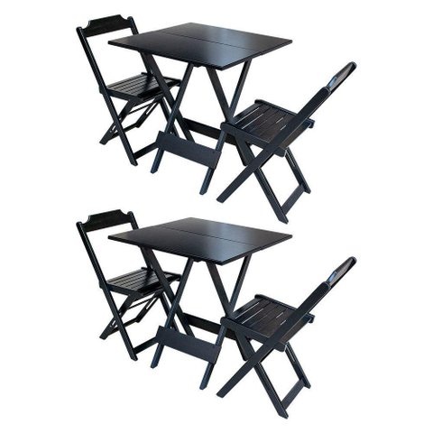 Kit 2 Jogos De Mesa Dobravel Com 2 Cadeiras De Madeira 70X70 - Preto - Preto