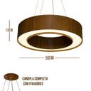 Ver imagem 3 de Lustre Pendente Anel Madeira Imbuia e Acrílico - 50cm