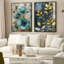 Ver imagem 1 de Kit Quadro Decorativo 2 Telas Azul e Dourado TaColado Moldura Caixa Alta 4,5cm Preta sem Vidro 40 x 