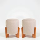 Ver imagem 1 de Kit 02 Puff Piave Decorativo Tecido Linho Banqueta Redondo Pés de Madeira Maciça