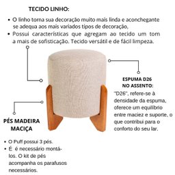 Kit 02 Pufs Decorativos Redondos com de Madeira Linho Piave - 4