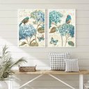 Ver imagem 2 de Kit 2 Quadros Decorativos Passarinhos Hortências 45x34cm - com Vidro:madeira Branca