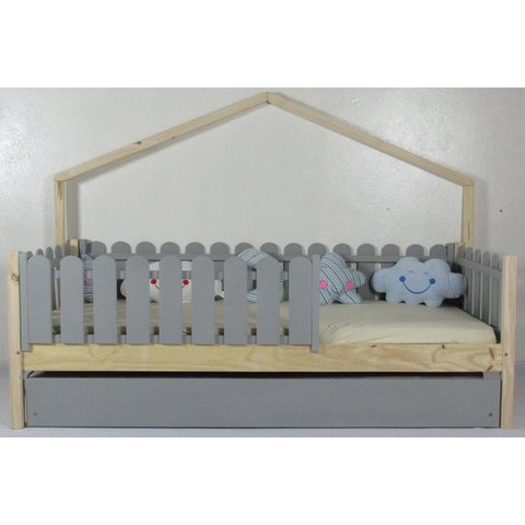 Bicama Infantil Solteirão Base Moldura Colorida Madeira Maciça Pinus Grade Cercadinho