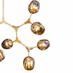 Lustre Pendente Moderno 9 Braços Dourado E Champagne Sala - 4