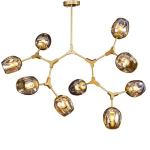 Lustre Pendente Moderno 9 Braços Dourado E Champagne Sala