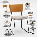 Ver imagem 4 de Cadeira Decorativa Estofada Sala De Jantar Allana L02 Couríssimo Whisky Linho Cru - Lyam Decor