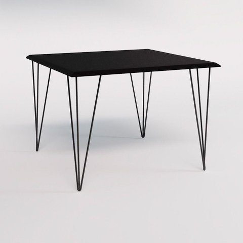 Mesa de Jantar Industrial Quadrada Clips Preta 90cm de Ferro Preto