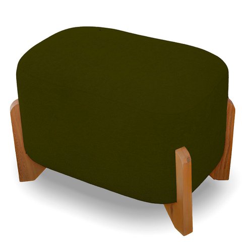Puff Oval Pé de Madeira Decorativo para Sala Orgânico Confortável e Reforçado Bouclé Fluffy