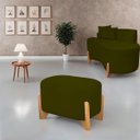 Ver imagem 2 de Puff Oval Pé de Madeira Decorativo para Sala Orgânico Confortável e Reforçado Bouclé Fluffy