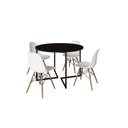 Ver imagem 2 de Mesa Industrial Base Ferro Preto em V Tampo 110cm Preto 4 Cadeiras Eames Madeira Assento Branco