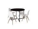 Ver imagem 2 de Mesa Industrial Base Ferro Preto em V Tampo 110cm Preto 4 Cadeiras Eames Madeira Assento Branco